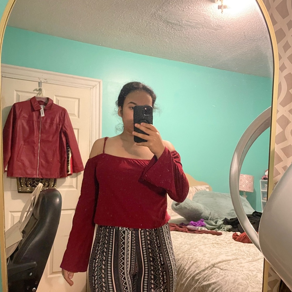 Fashion Nova Burgundy Off-Shoulder Blouse